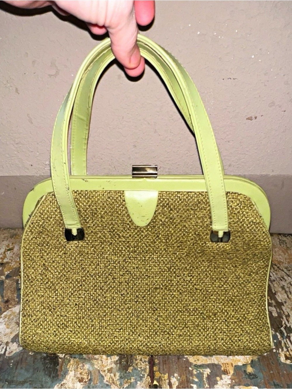 Vintage Stylish Green Woven Top-Handle Women's Bag